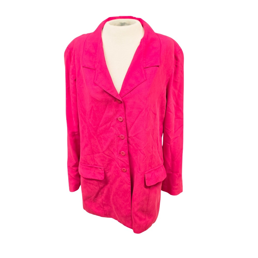 Longline Blazer Womens Size M Pink Good Button Front Pockets Tailored